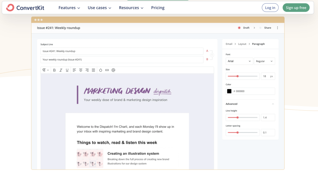 ActiveCampaign vs ConvertKit: convertkit email marketing features